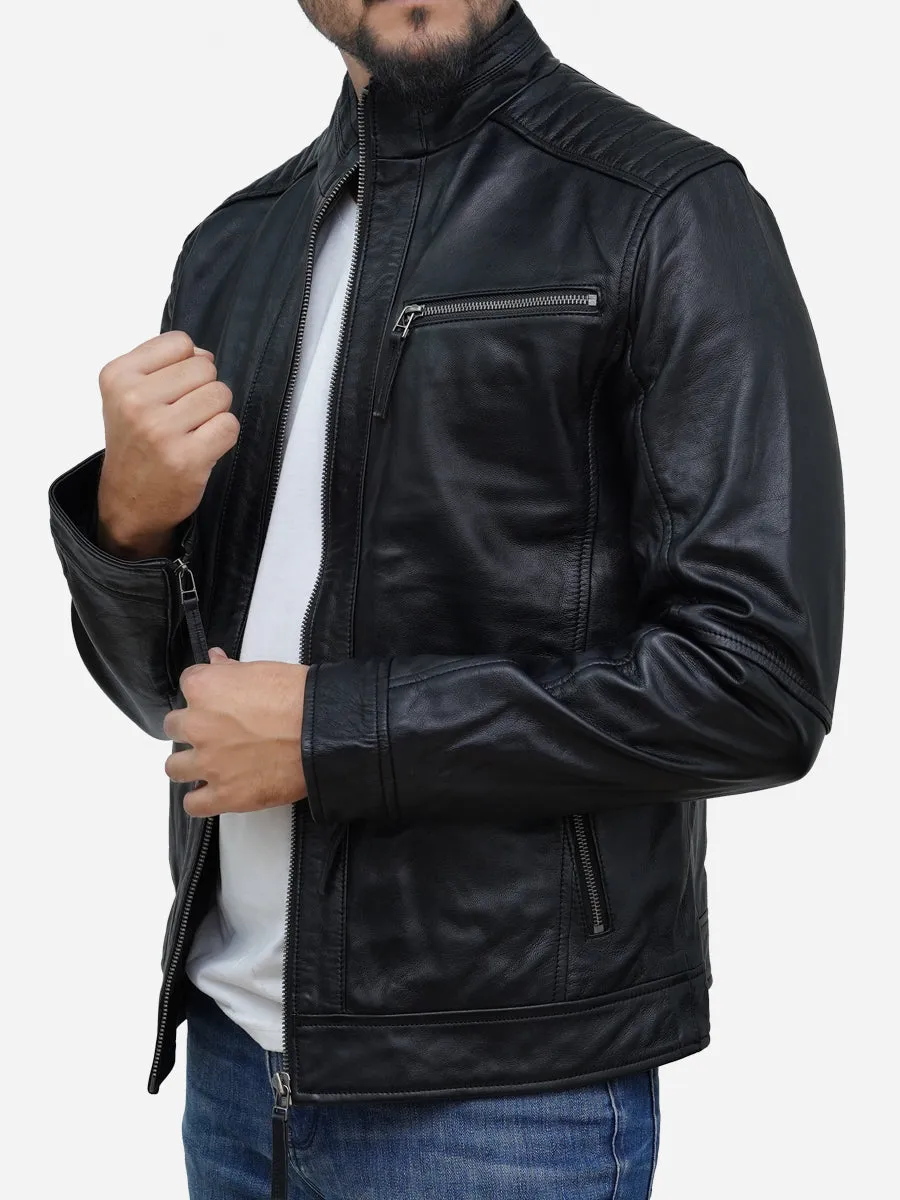 Men's Black Classic Slim Fit Café Racer Leather Jacket