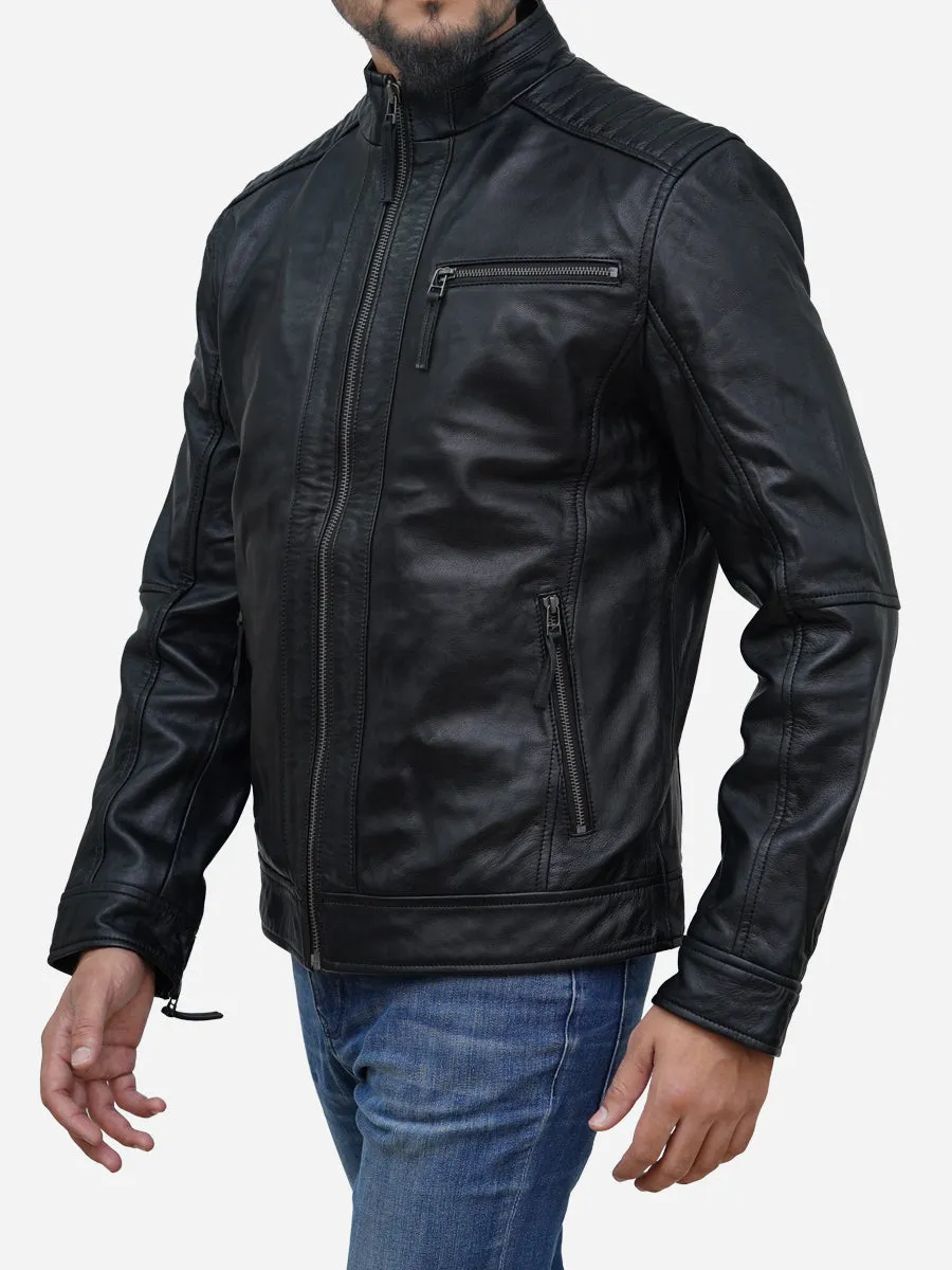 Men's Black Classic Slim Fit Café Racer Leather Jacket