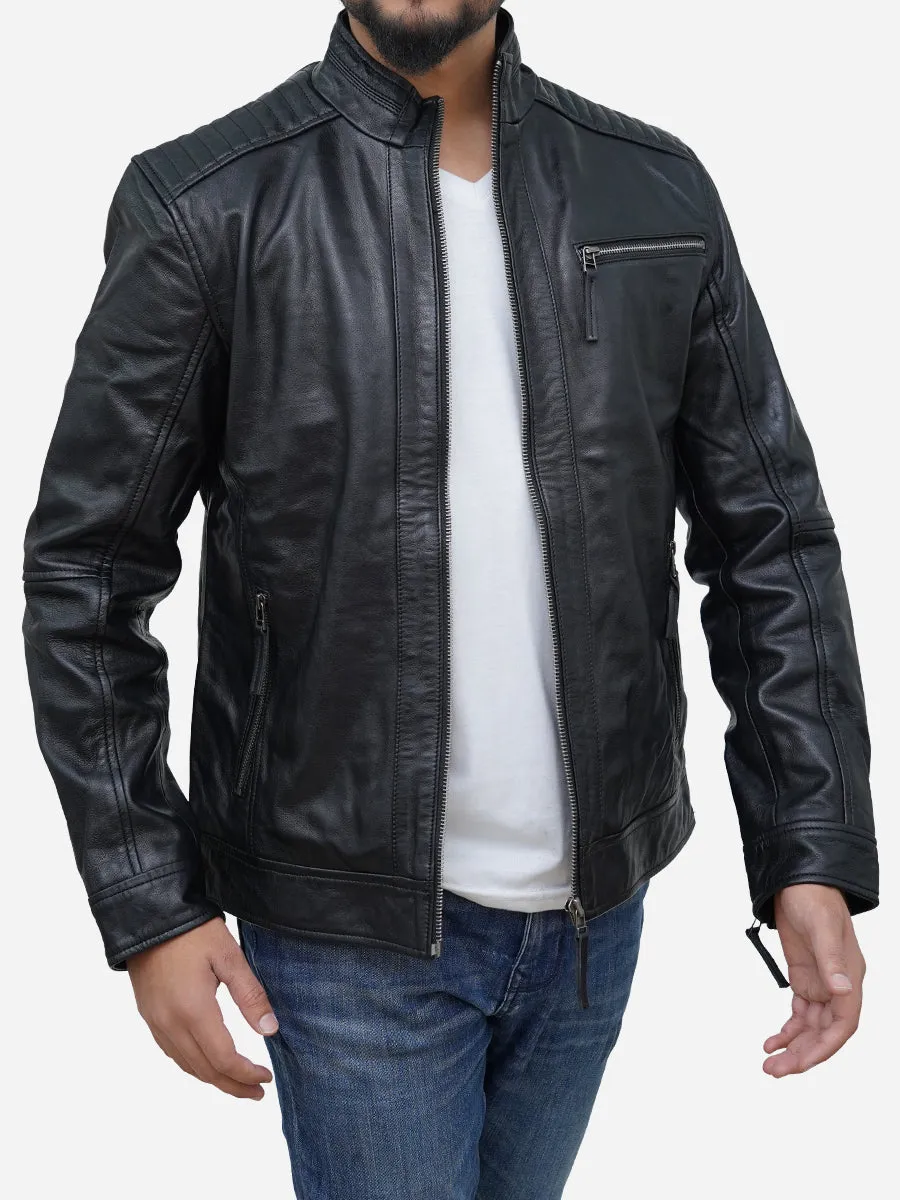 Men's Black Classic Slim Fit Café Racer Leather Jacket