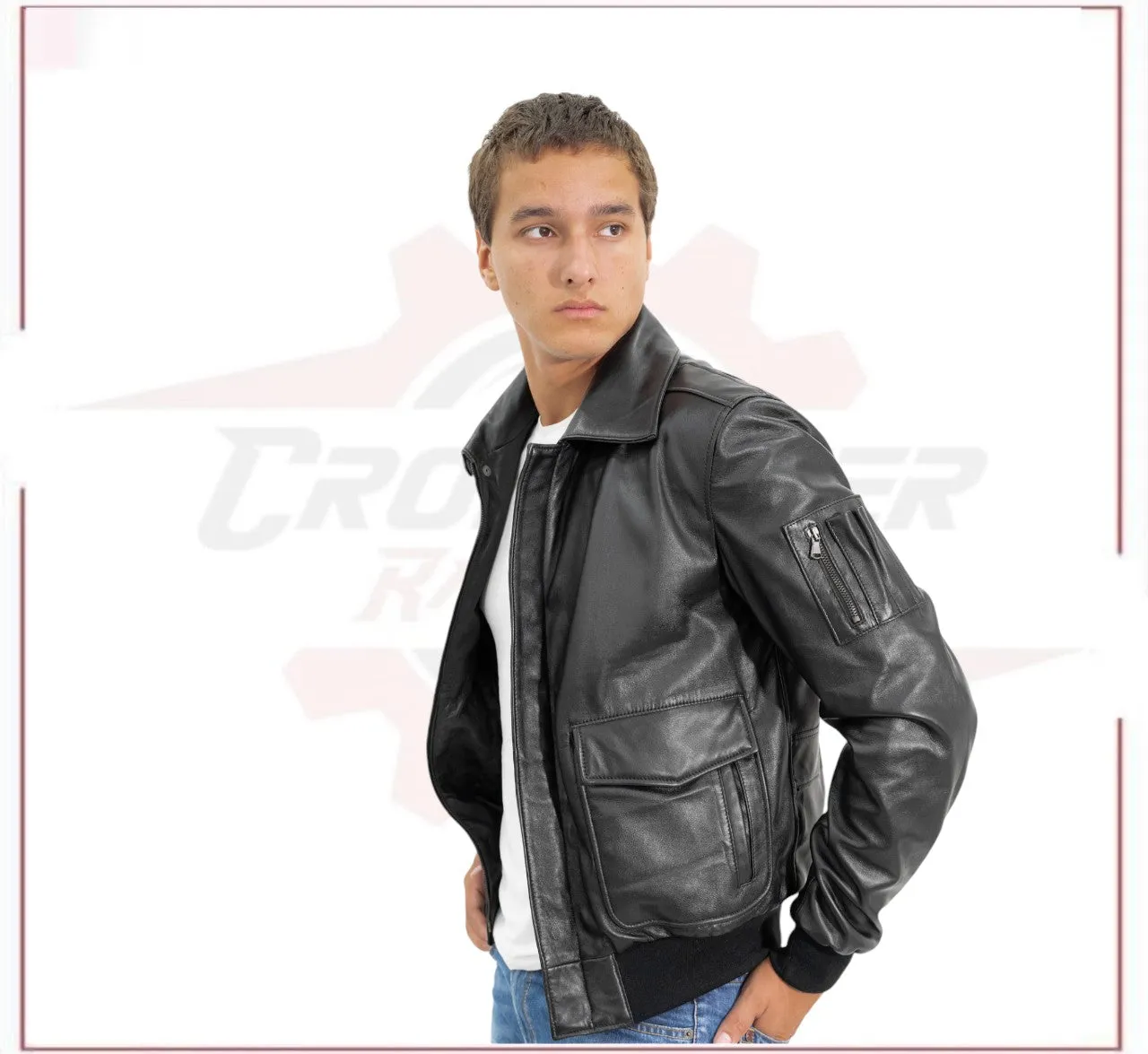 Men's Bomber Jacket in Genuine Black Leather