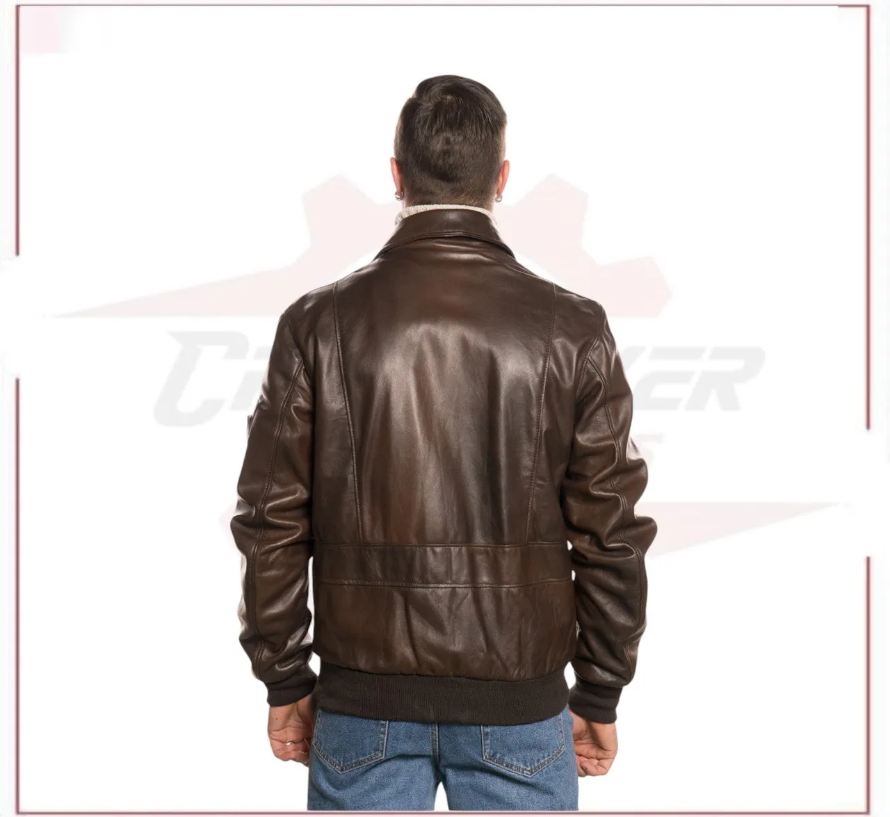 Men's Bomber Jacket in Genuine Dark Brown Leather