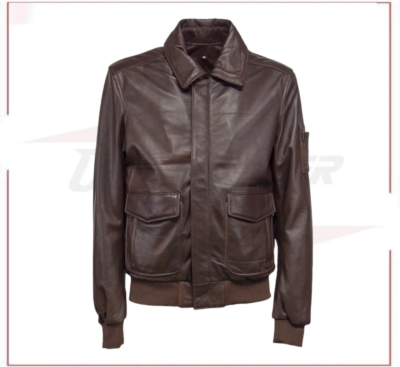 Men's Bomber Jacket in Genuine Dark Brown Leather