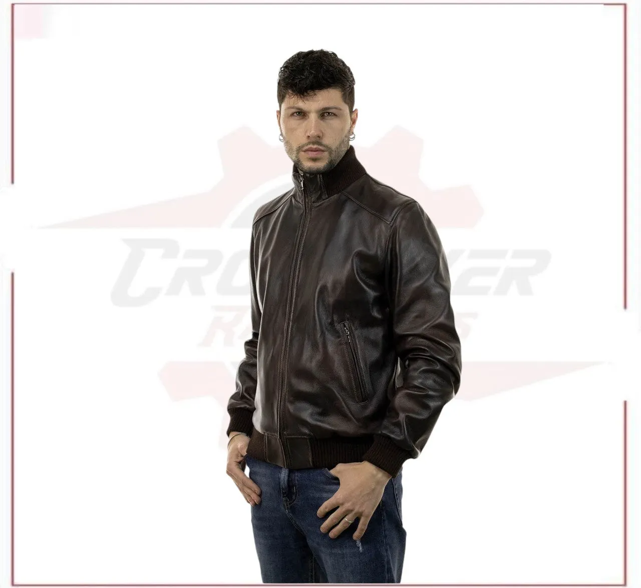 Men's Bomber Made of Genuine Dark Brown Leather