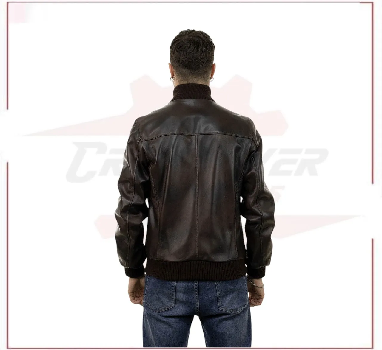 Men's Bomber Made of Genuine Dark Brown Leather