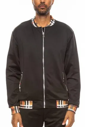 Mens Checkered Plaid Full Zip Track Jacket