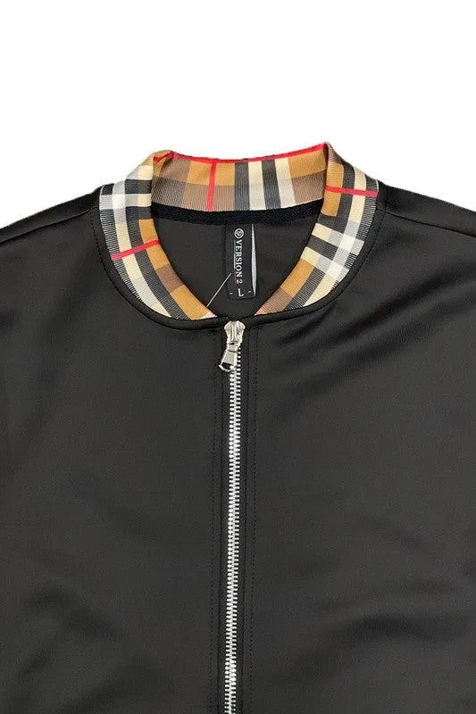 Mens Checkered Plaid Full Zip Track Jacket