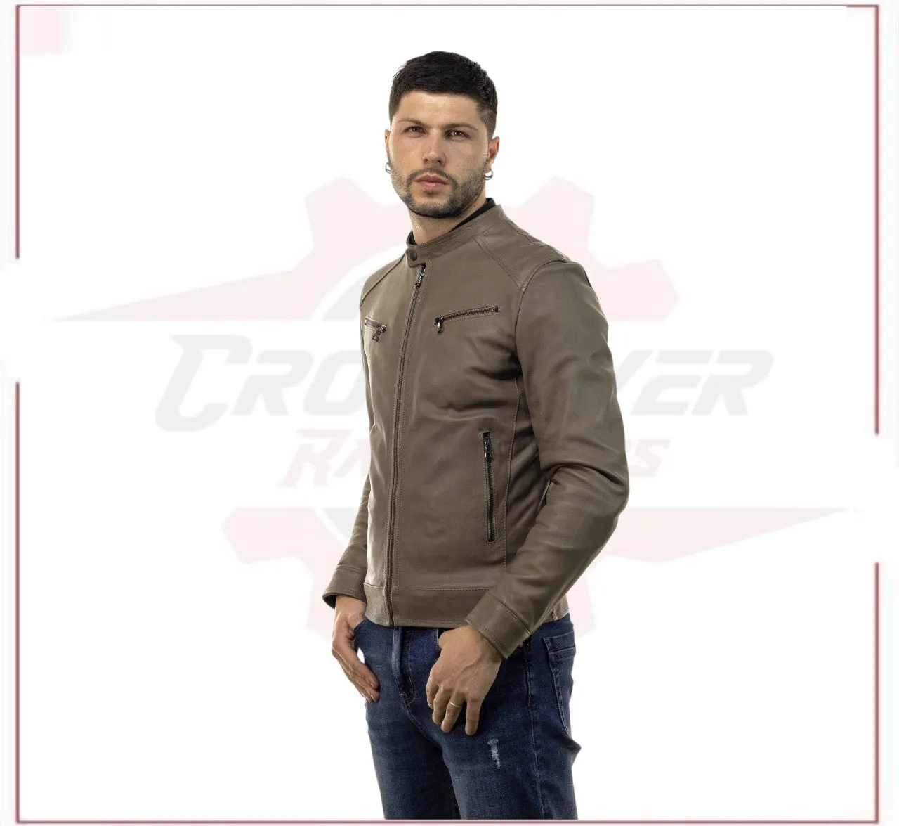 Men's Genuine Mud Colored Leather Jacket