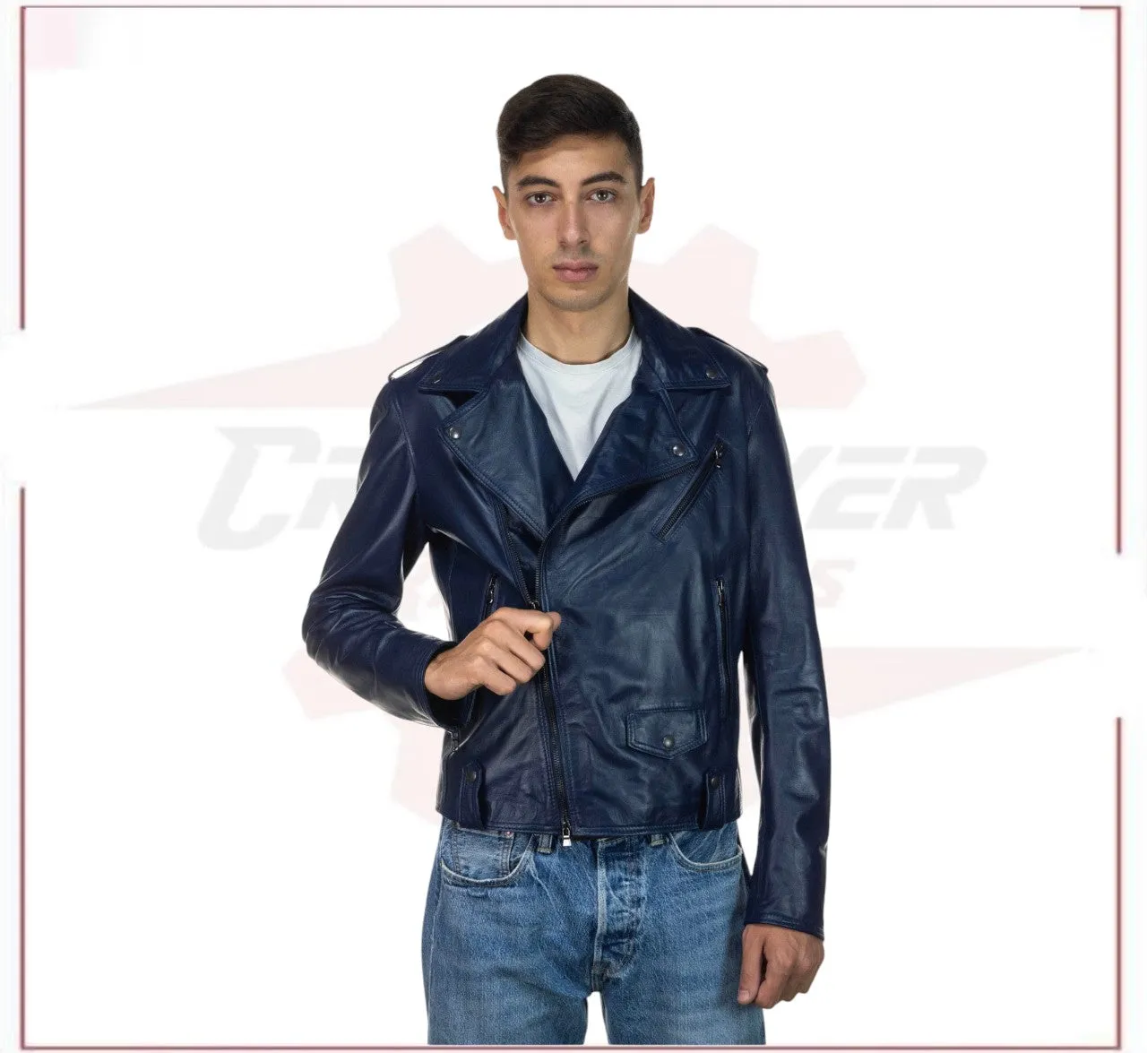 Men's jacket in Genuine Blue Leather