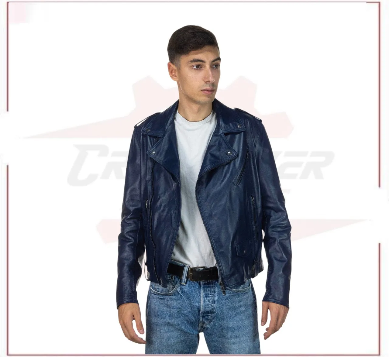 Men's jacket in Genuine Blue Leather