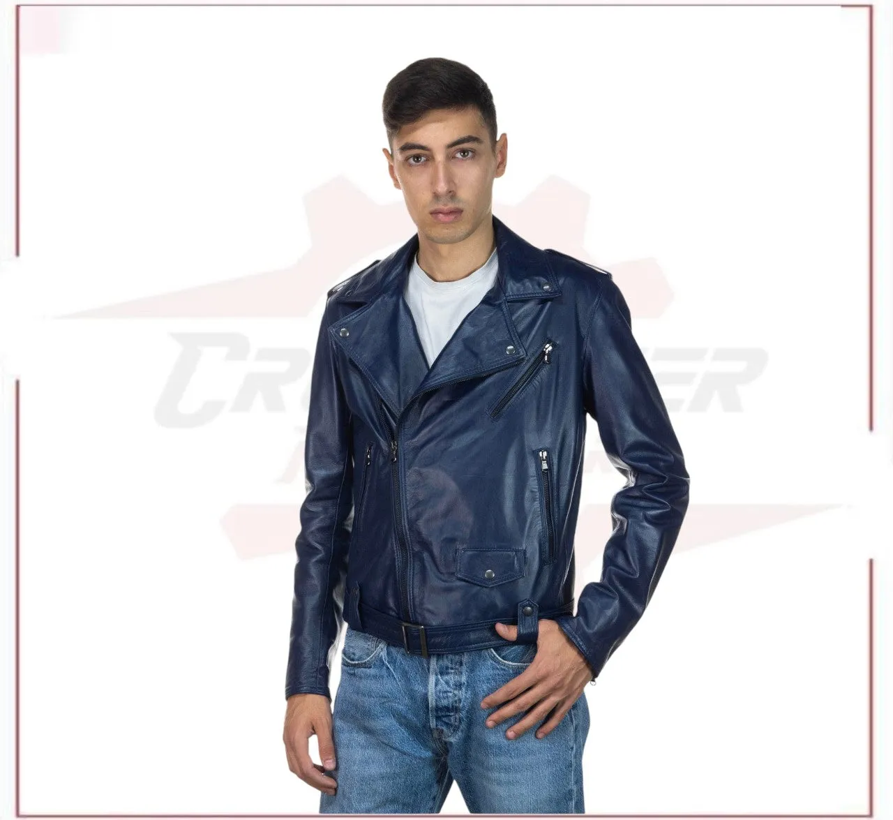 Men's jacket in Genuine Blue Leather