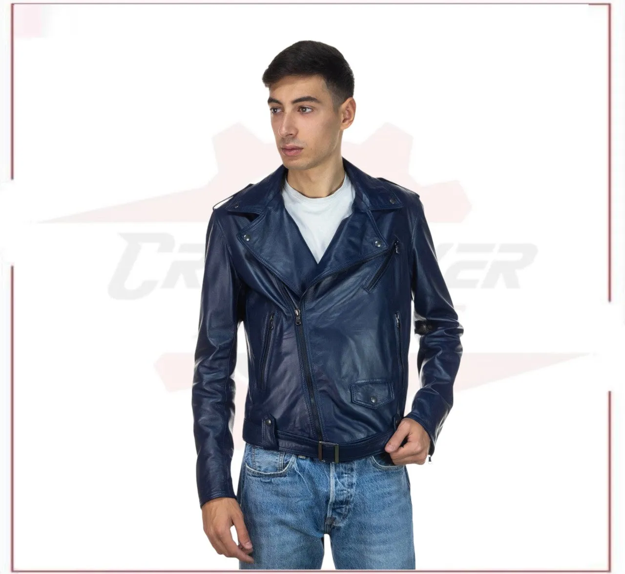 Men's jacket in Genuine Blue Leather