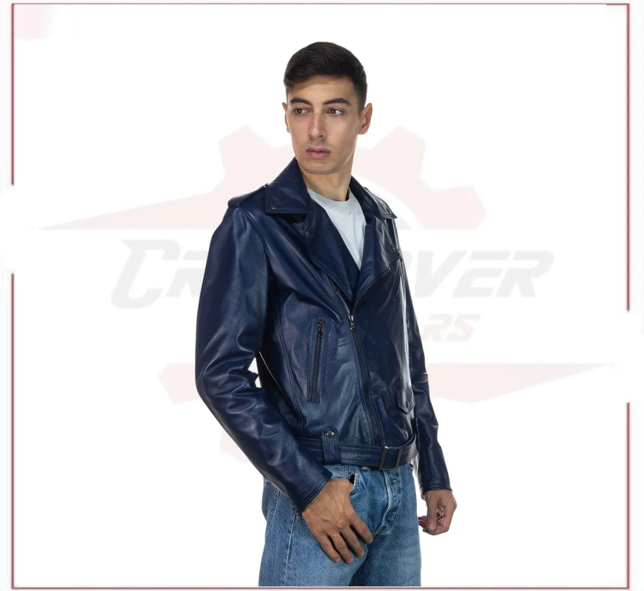 Men's jacket in Genuine Blue Leather