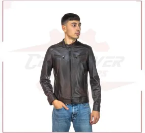 Men's Jacket in Genuine Dark Brown Leather