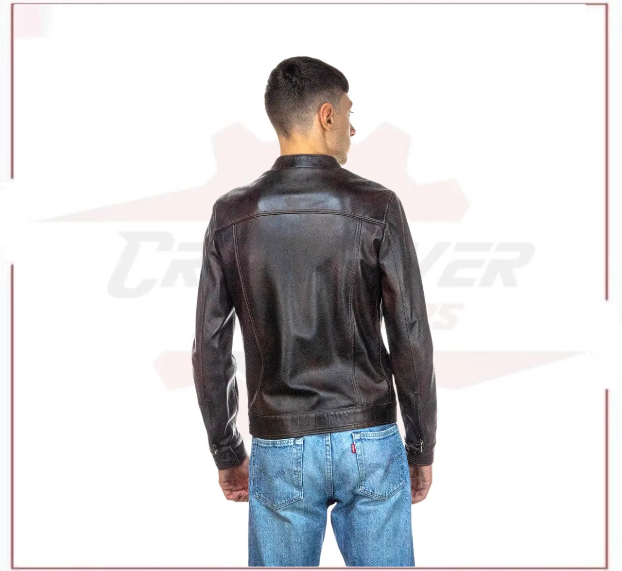 Men's Jacket in Genuine Dark Brown Leather