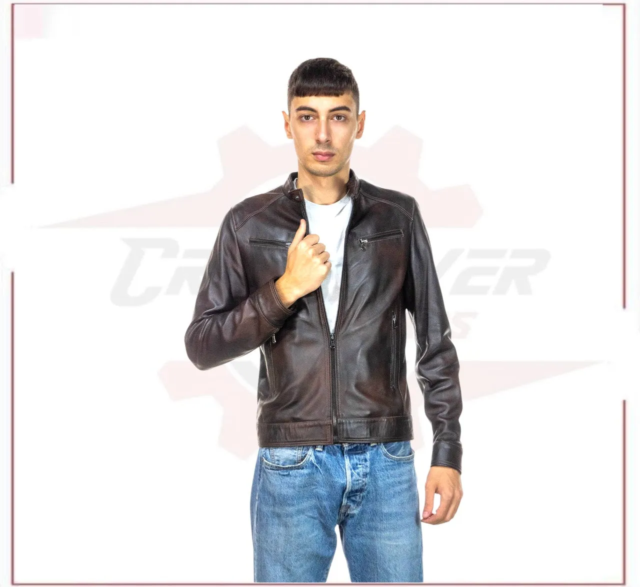 Men's Jacket in Genuine Dark Brown Leather