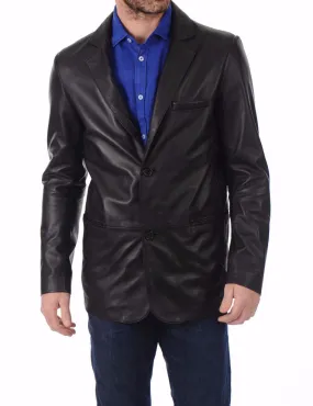 Men's TWO BUTTON Black Leather Blazer TB019