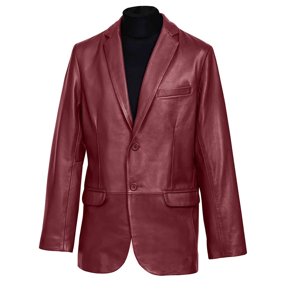 Mens Two Button Red Leather Blazer