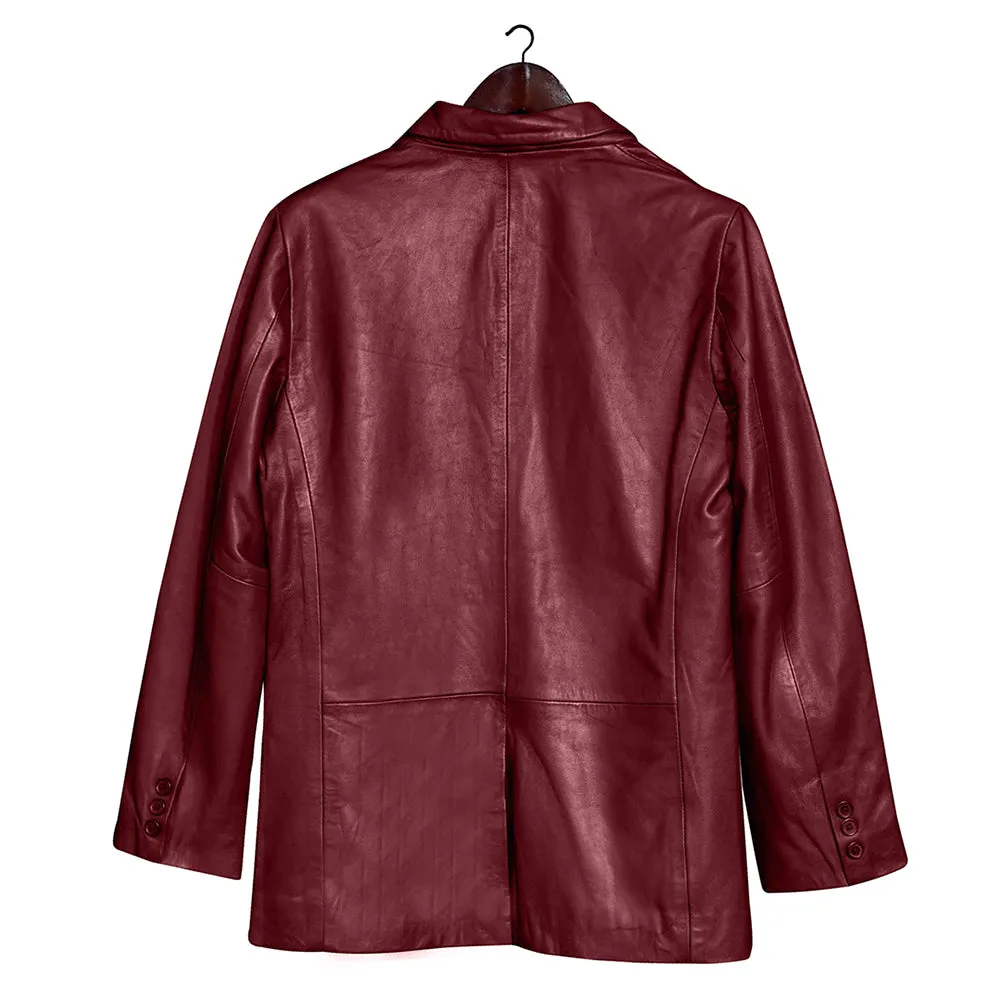 Mens Two Button Red Leather Blazer