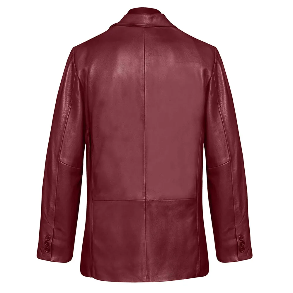 Mens Two Button Red Leather Blazer