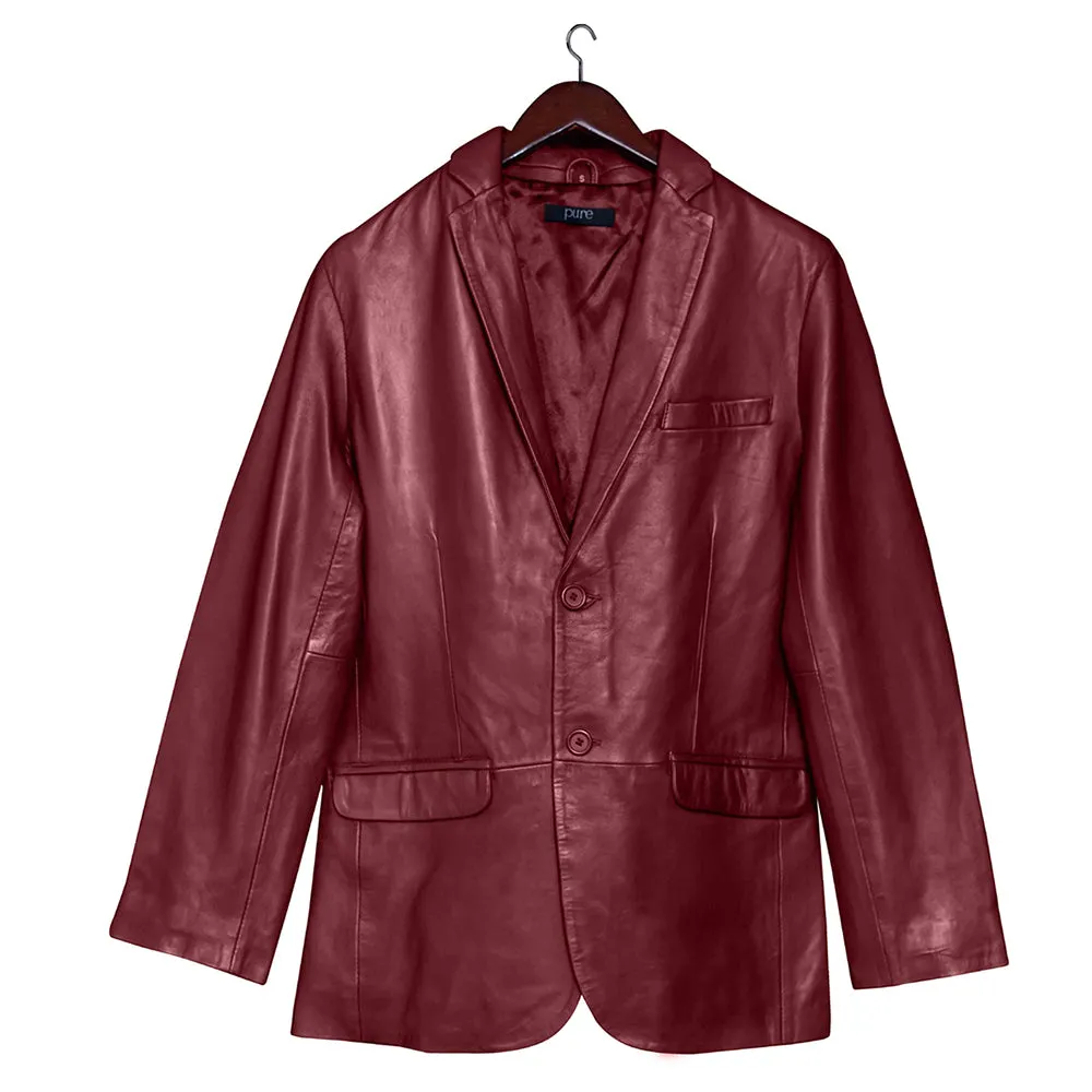 Mens Two Button Red Leather Blazer