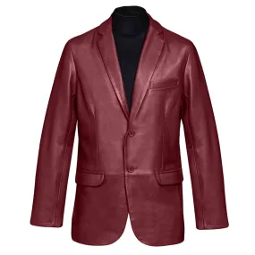 Mens Two Button Red Leather Blazer