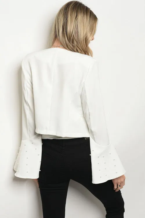 Misses Long Bell Sleeve Ivory White Blazer