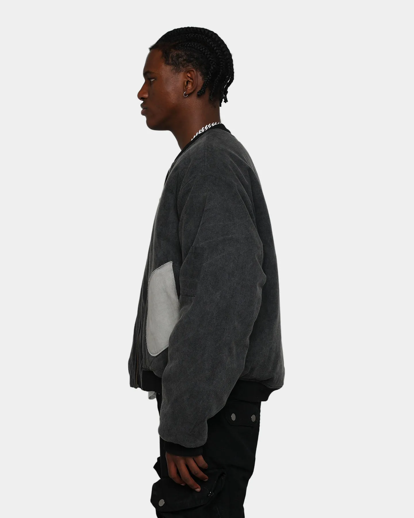 MNML Distressed Bomber Jacket Charcoal Grey