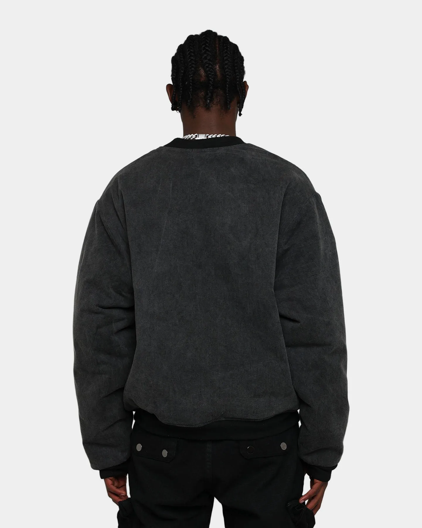 MNML Distressed Bomber Jacket Charcoal Grey