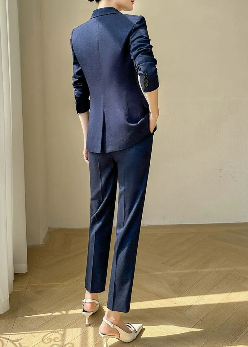 Navy Blue Double Breasted Blazer Vest Pants Suit Three-Piece Set