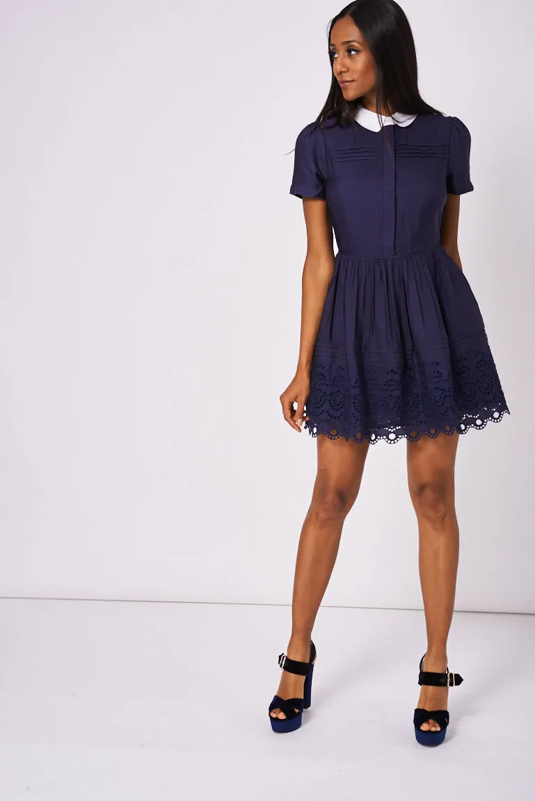 Navy Skater Dress With White Collar Ex-Branded