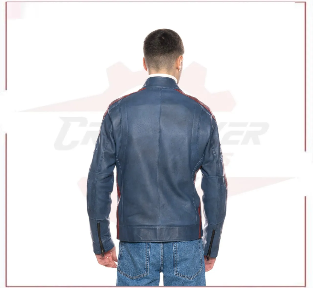 New Biker Man's Jacket in genuine Blue Leather