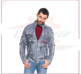 New Biker Man's Jacket in genuine Gray Leather