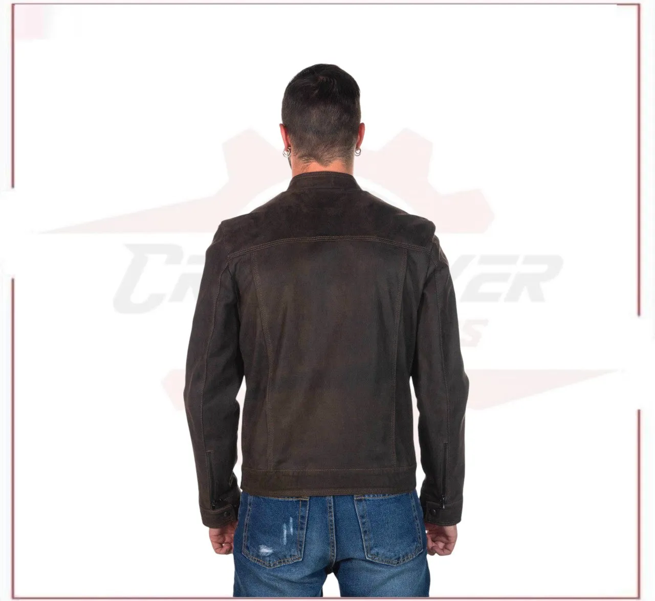 New Men's Jacket in Genuine Dark Brown Nabuk Leather