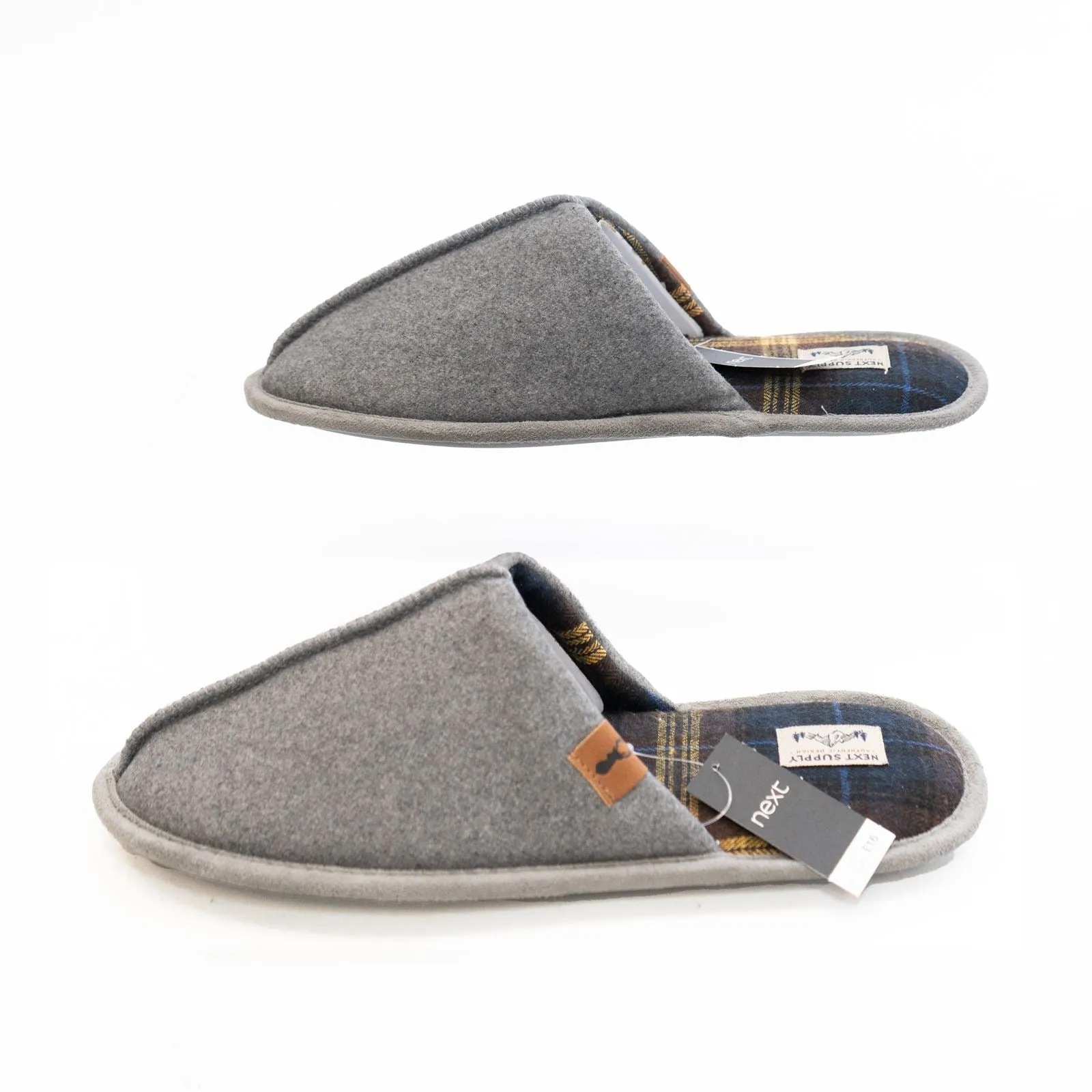 Next Mens Grey Slippers with Memory Foam Cushion