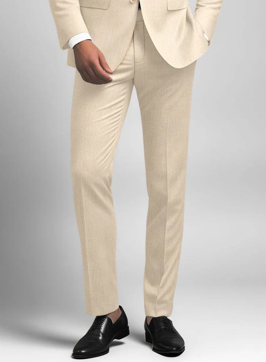 Noble Beige Wool Silk Linen Pants