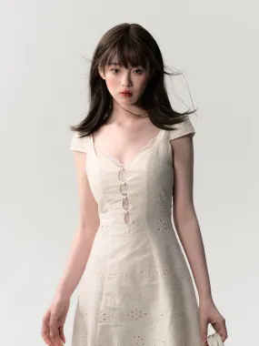 Oakmoo Off-White Cotton Eyelet Lace Sweetheart Dress