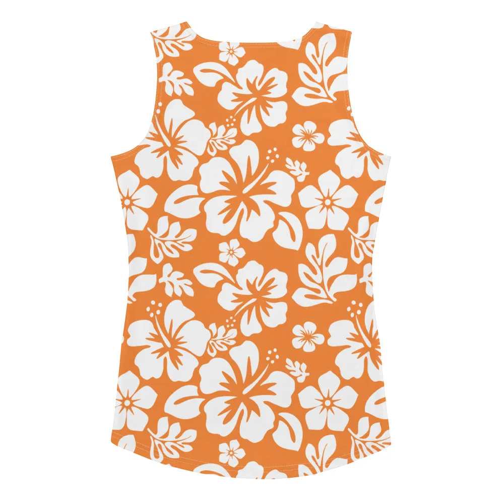 Orange and White Hawaiian Flowers Women's Athletic Swim Tank Top