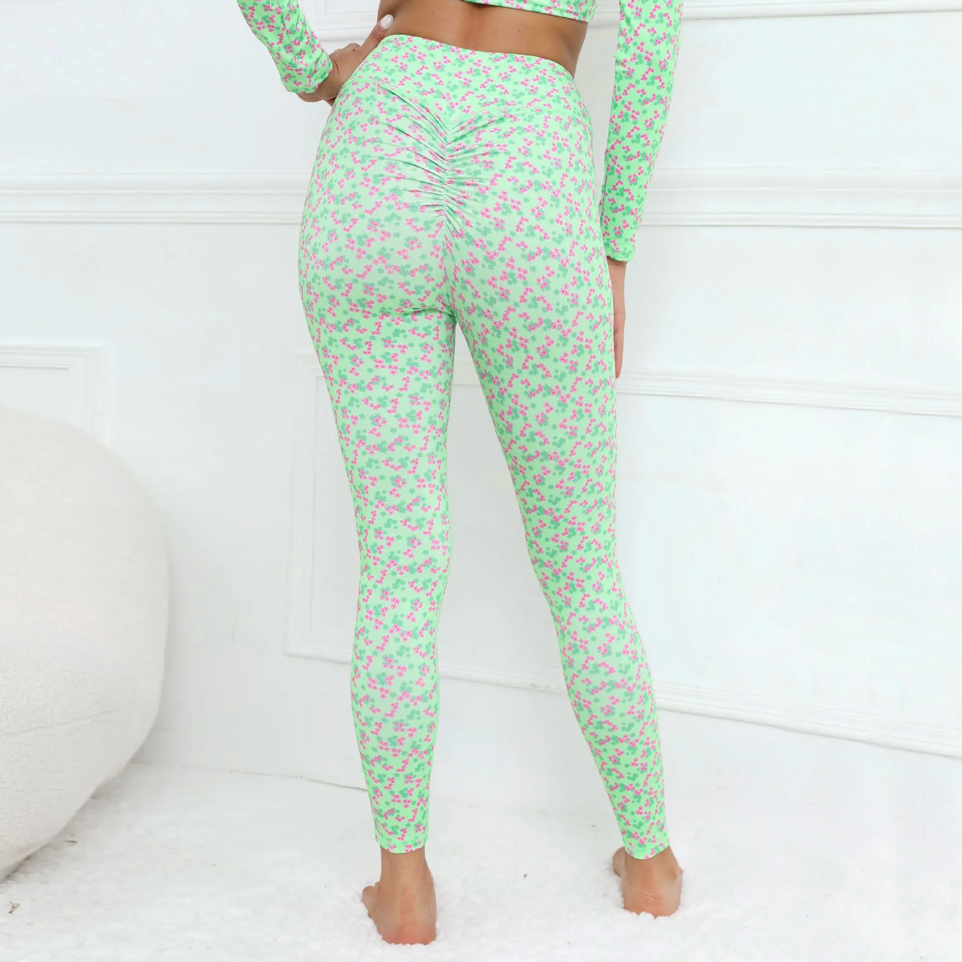 Pleated Floral Slimming Wholesale Leggings