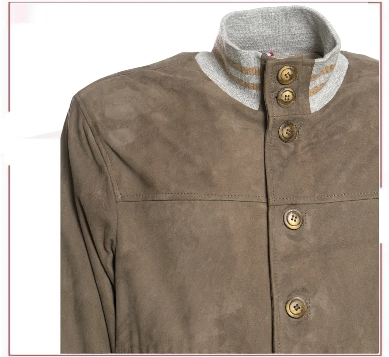 Polo - Men's Bomber Jacket in Genuine Mud Colored Suede Leather SE