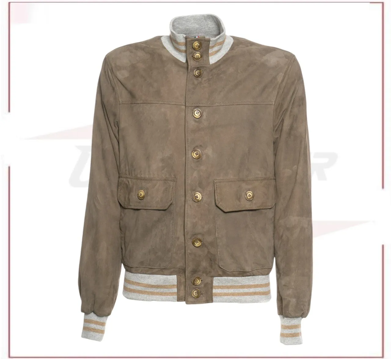 Polo - Men's Bomber Jacket in Genuine Mud Colored Suede Leather SE