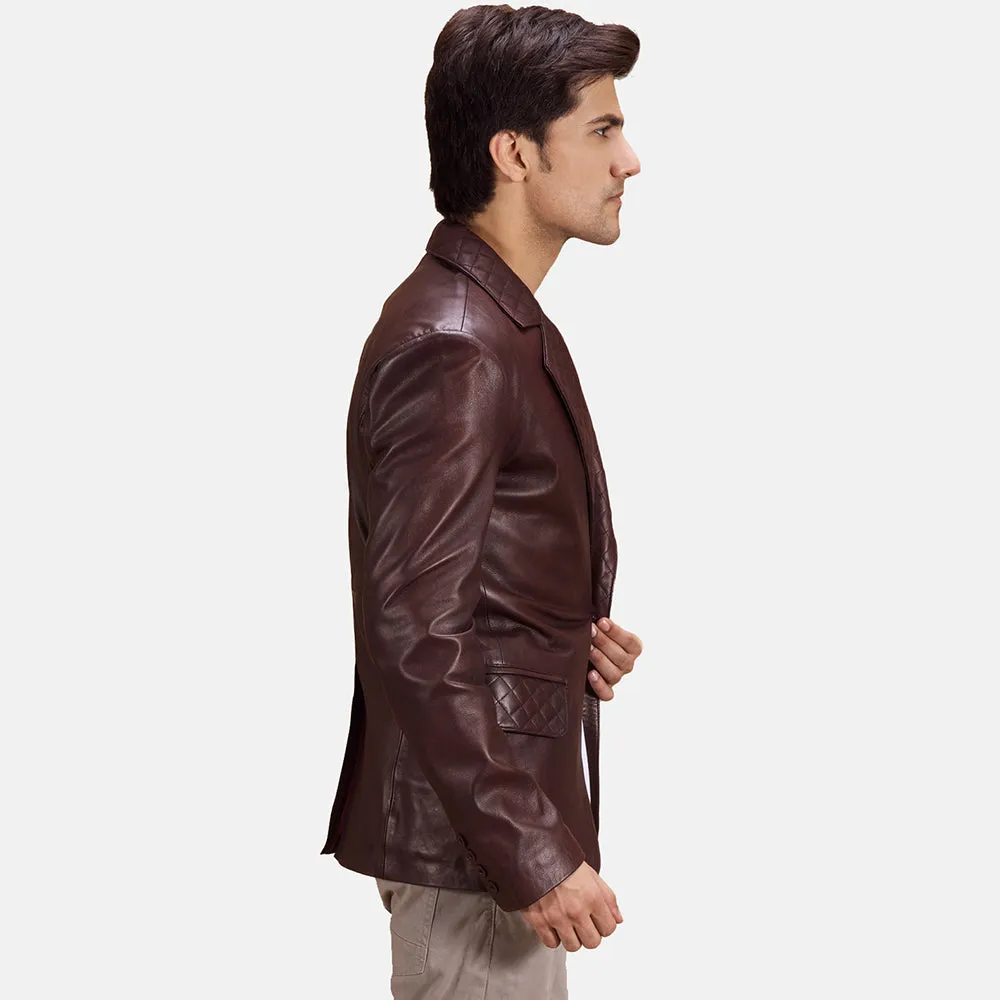 Radaron Quilted Maroon Leather Blazer