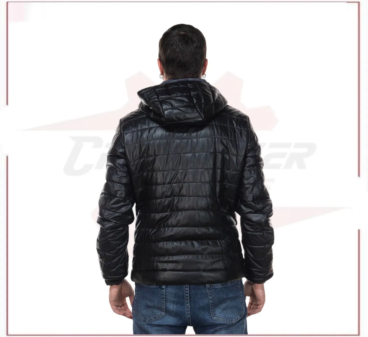 Rio - Men's Down Jacket in Genuine Black Leather