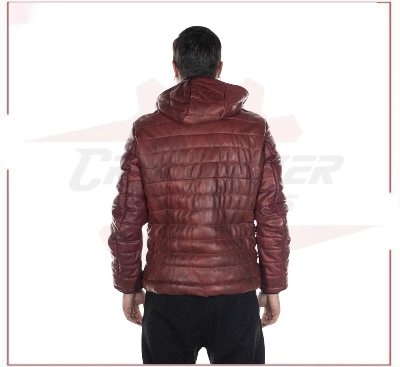 Rio - Men's Down Jacket in Genuine Bordeaux Leather