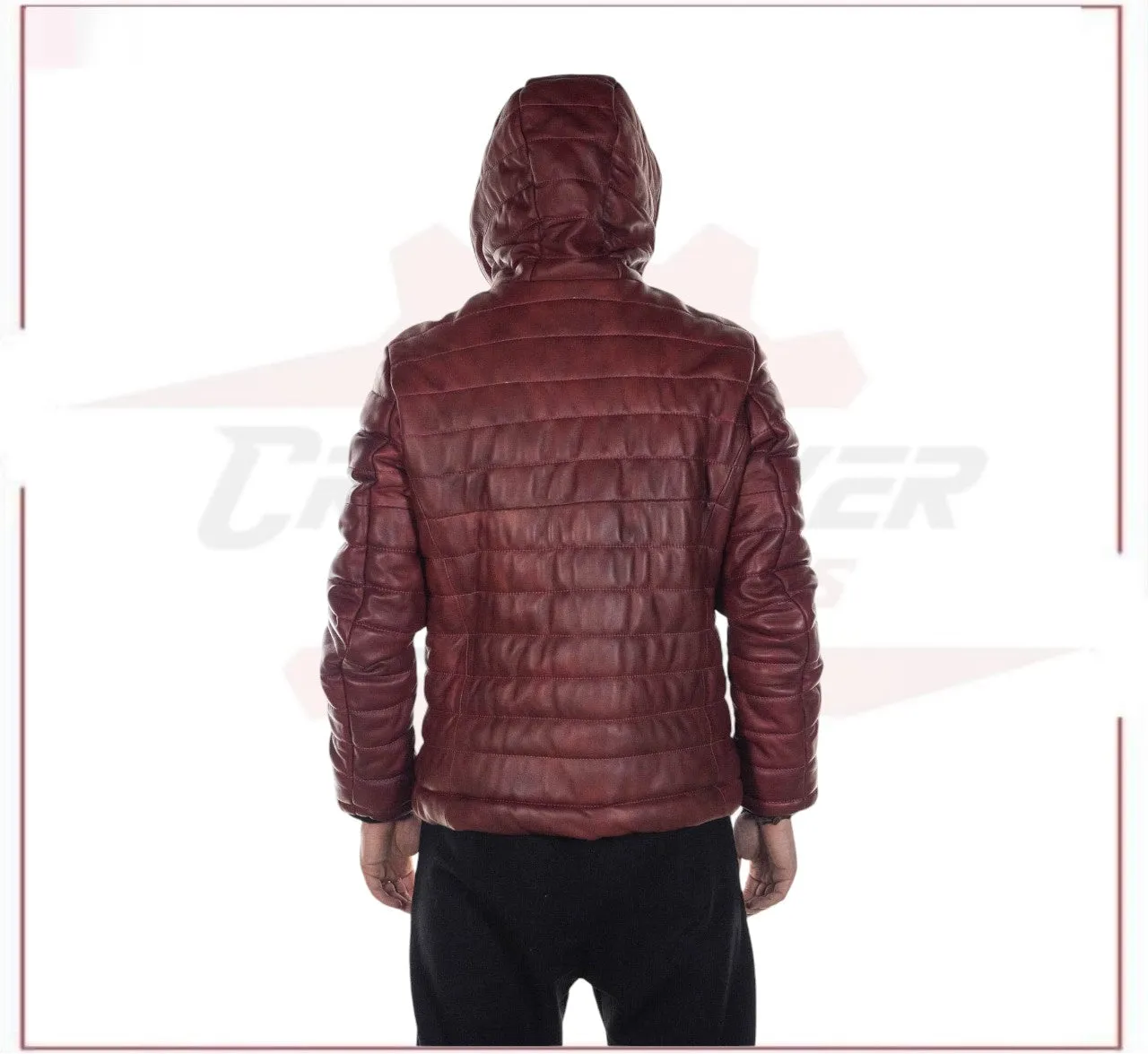 Rio - Men's Down Jacket in Genuine Bordeaux Leather