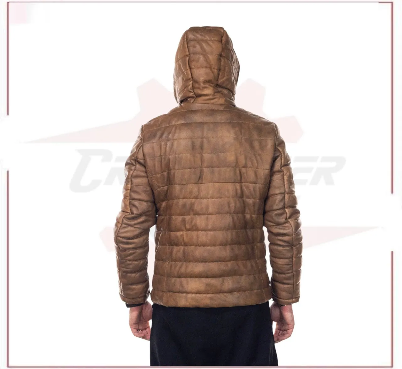 Rio - Men's Down Jacket in Genuine Brown Leather