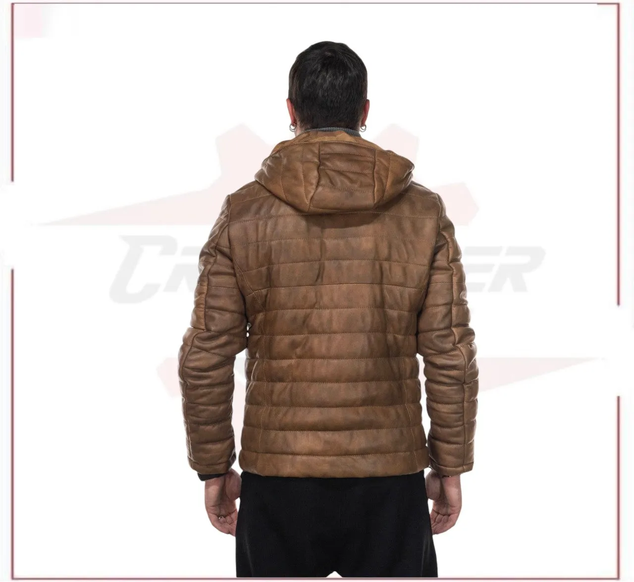 Rio - Men's Down Jacket in Genuine Brown Leather