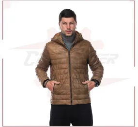 Rio - Men's Down Jacket in Genuine Brown Leather