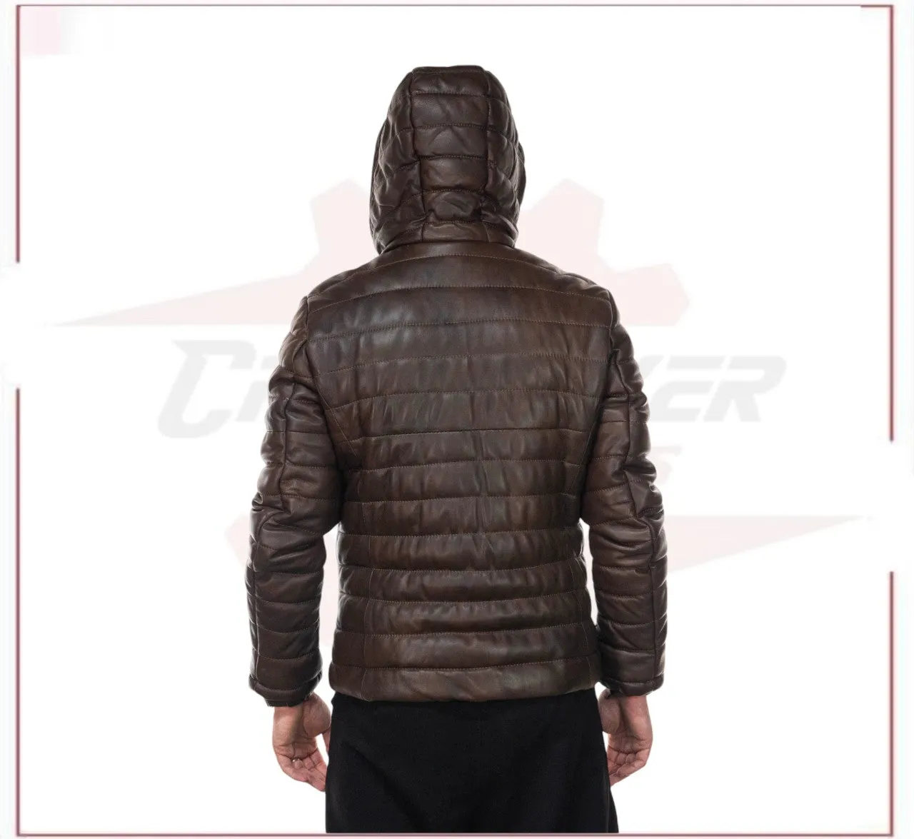 Rio - Men's Down Jacket in Genuine Dark Brown Leather