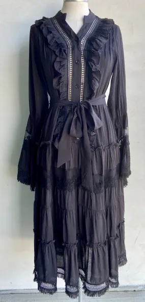 Romantic Ruffle Dress -  Black