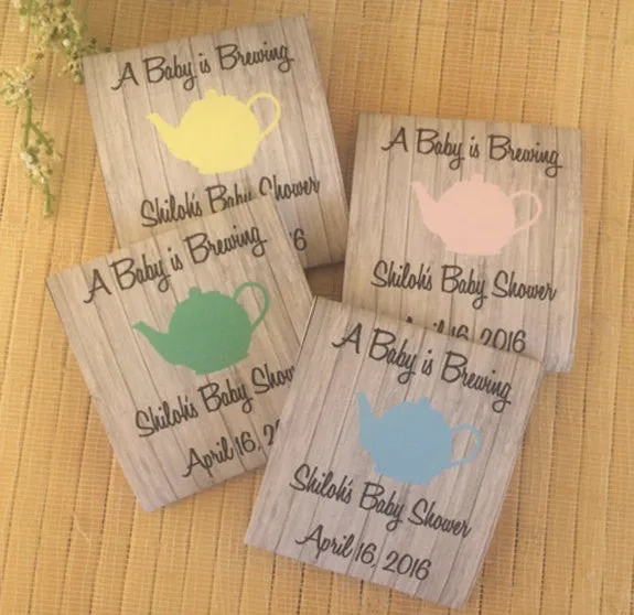 Rustic Wood Tea Pot Baby Shower Tea Packet Favors